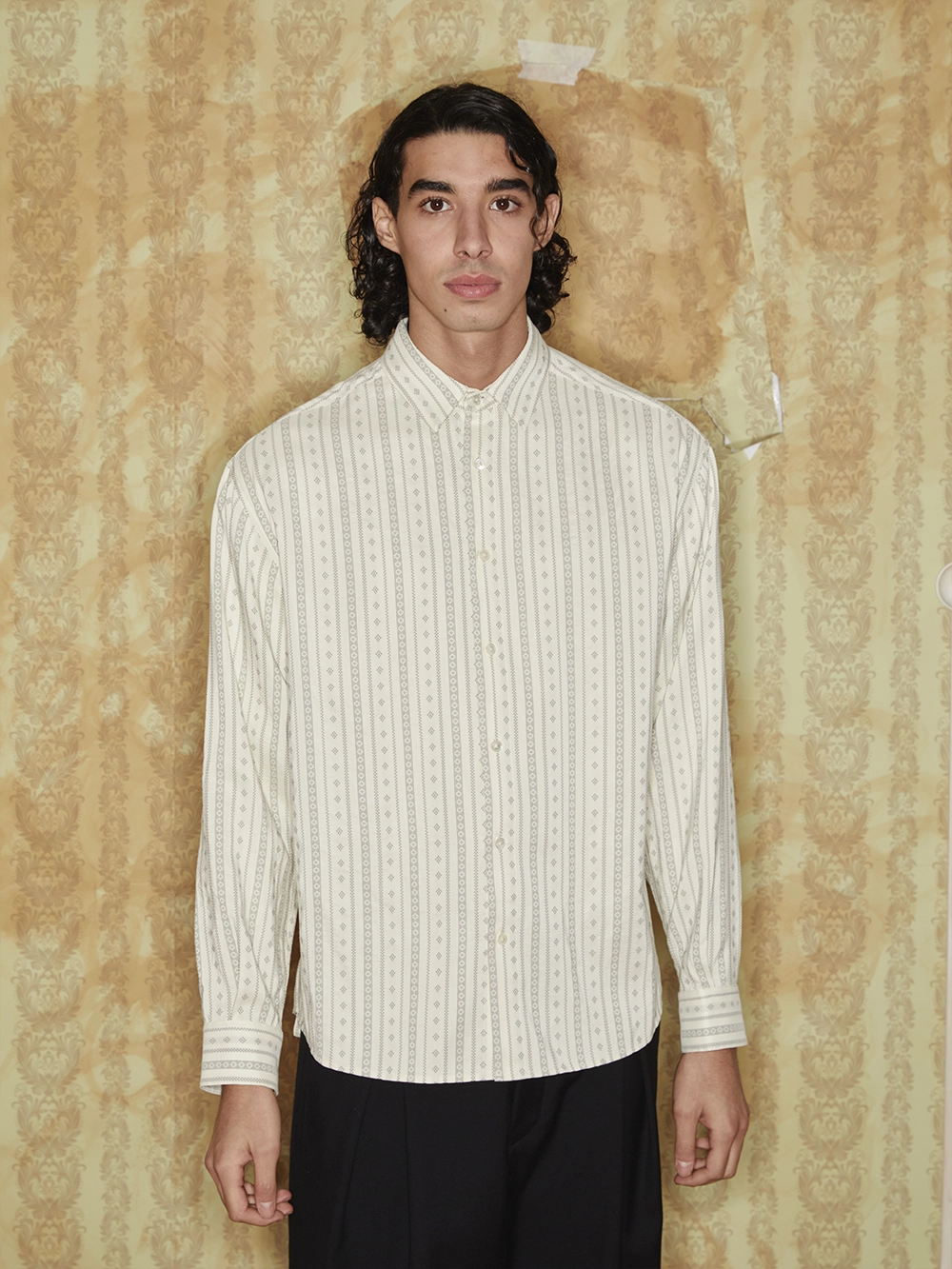 Striped cotton shirt with patterns
