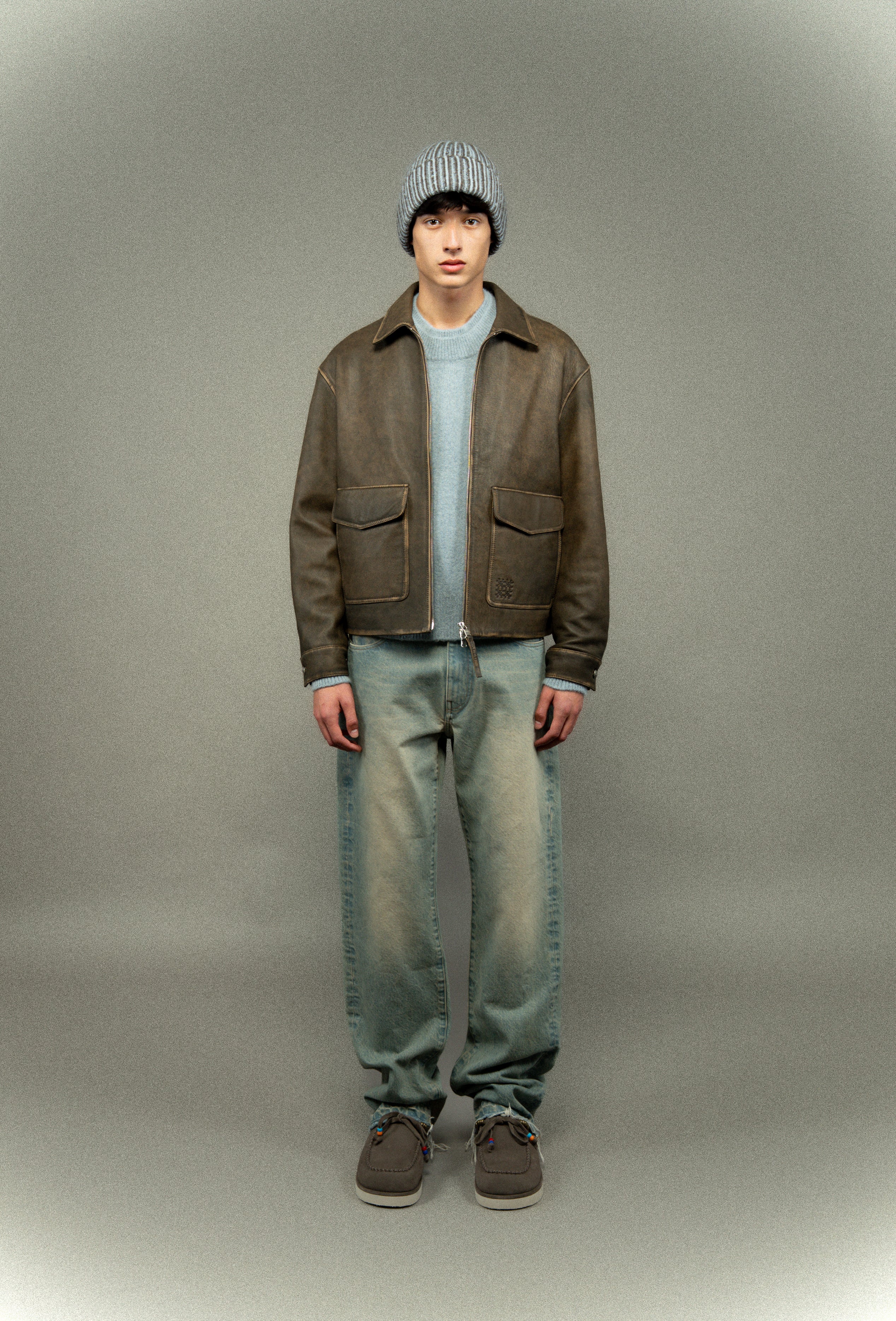 Blouson en cuir vieilli