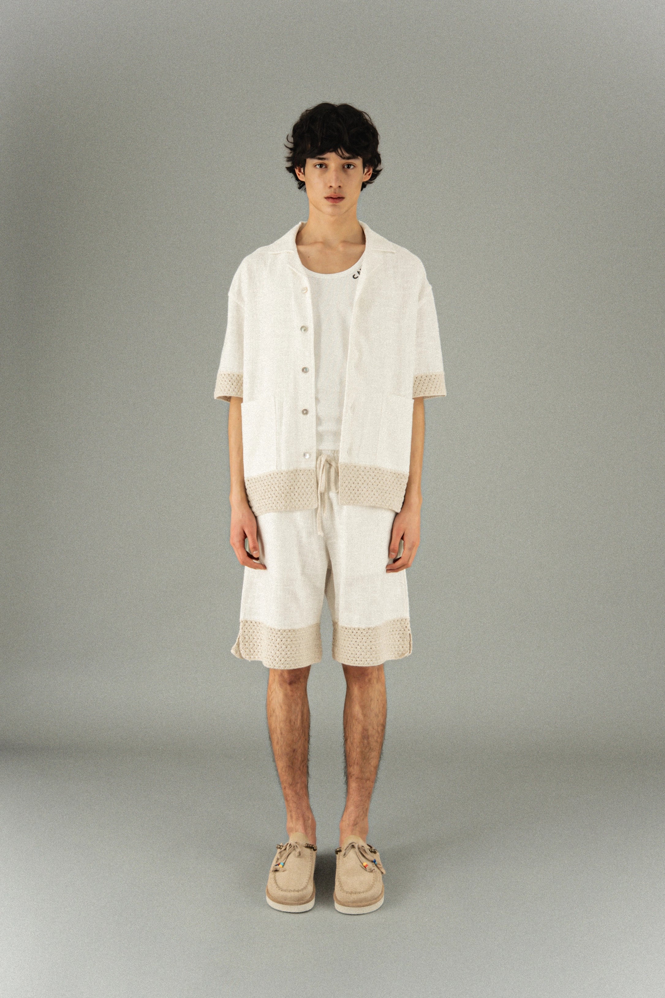 Linen shorts with mesh insert