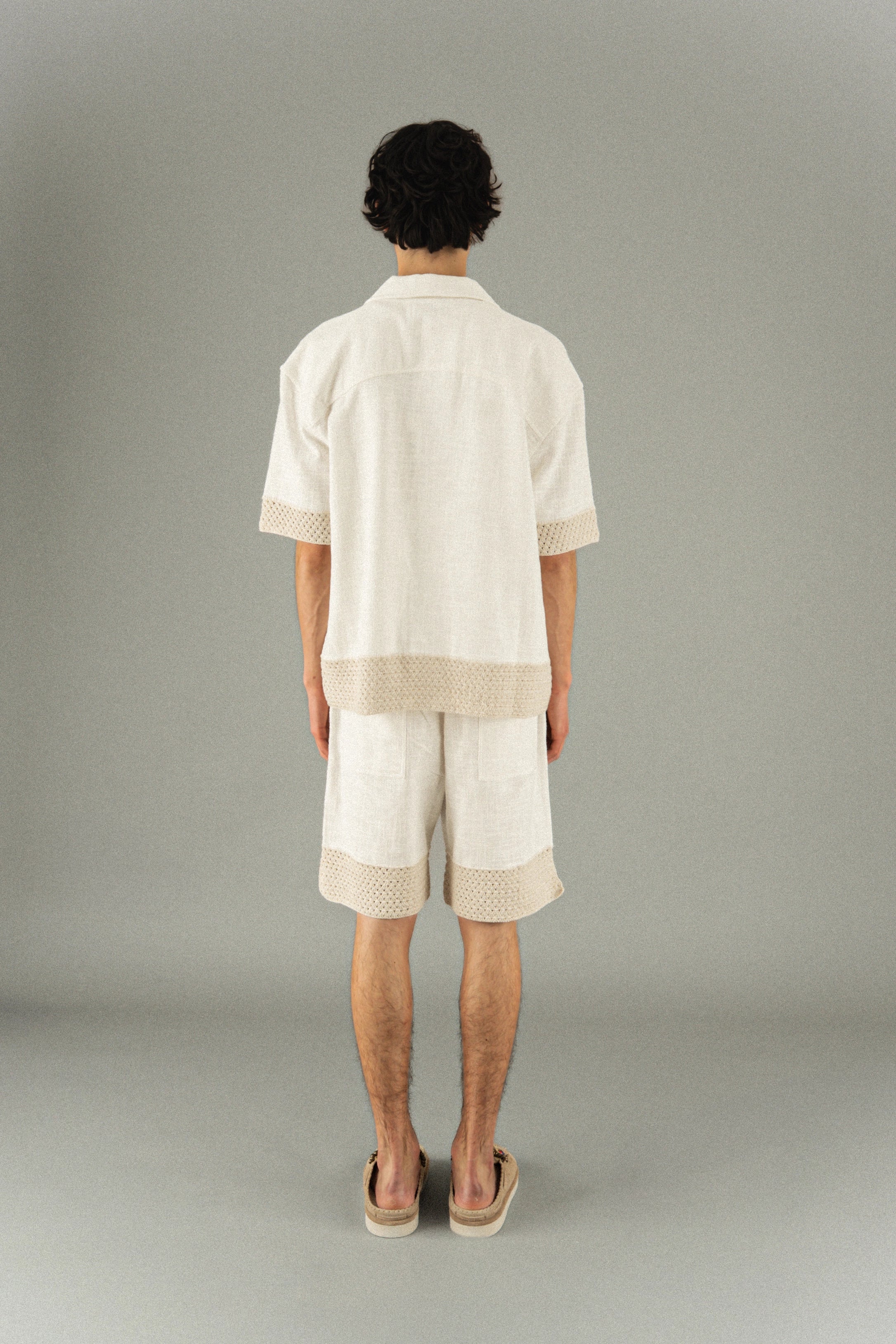Linen shorts with mesh insert