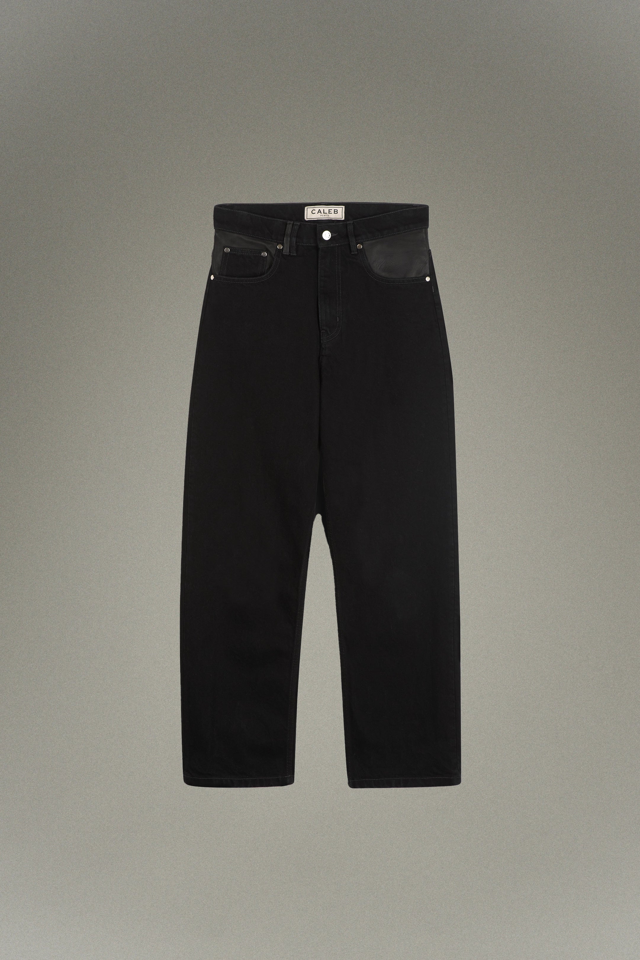 Jean droit cuir & twill noir