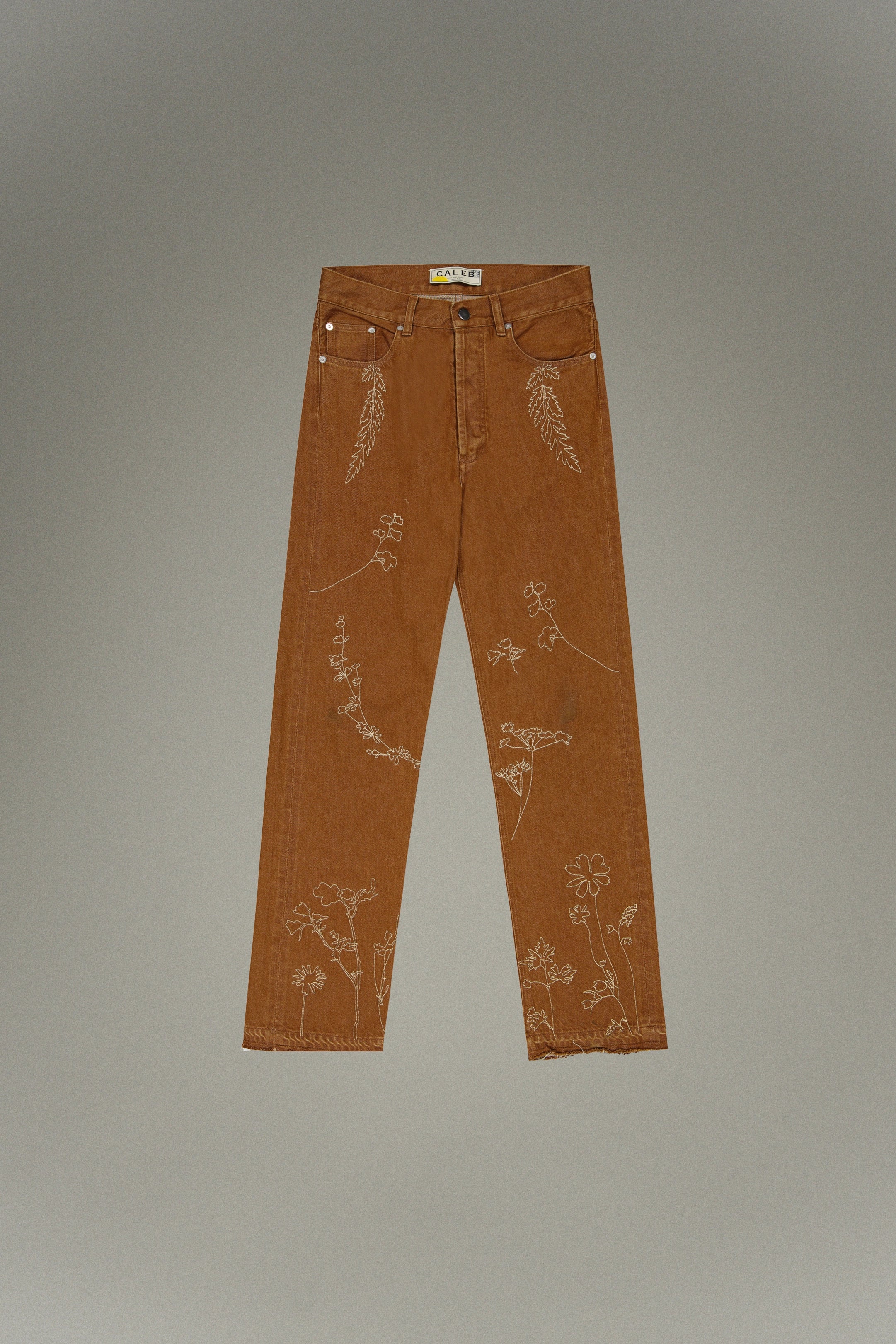 Washed effect jeans with floral embroidery