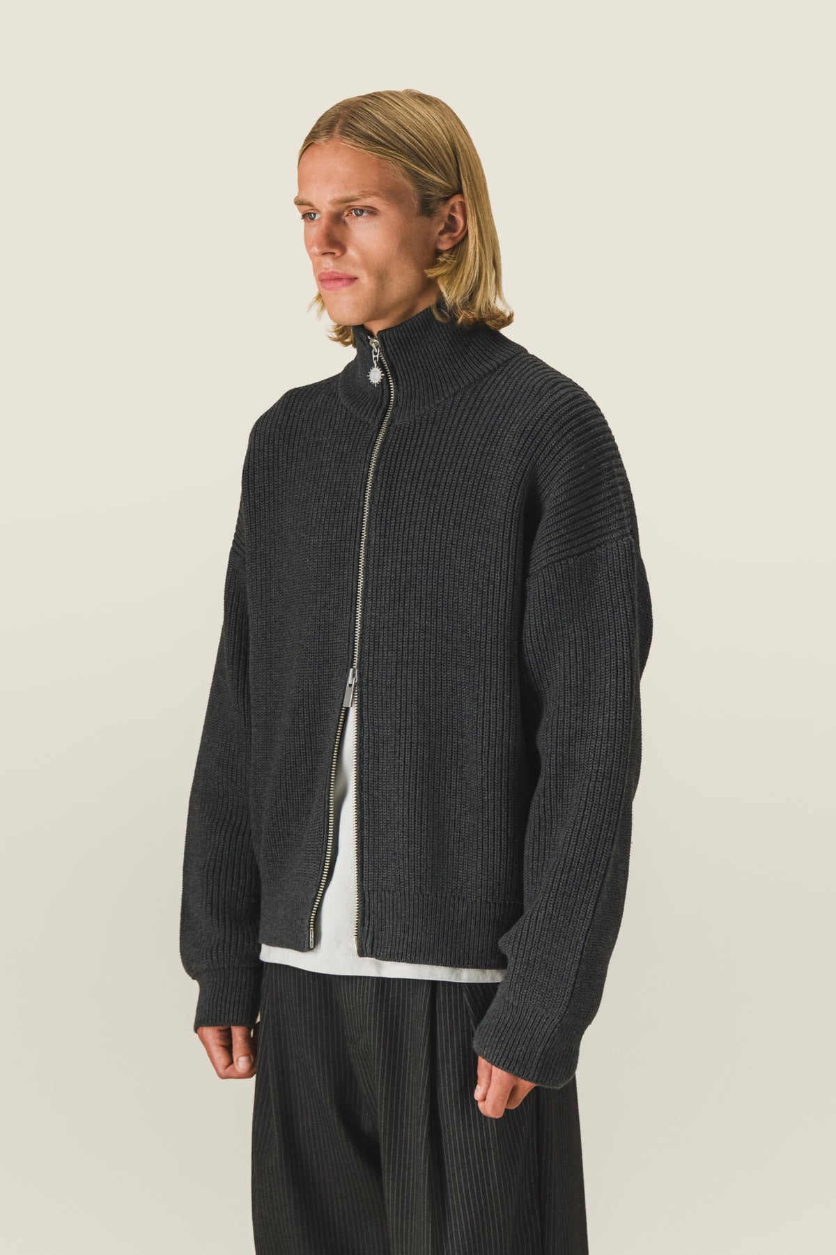Knitted zip-up cardigan