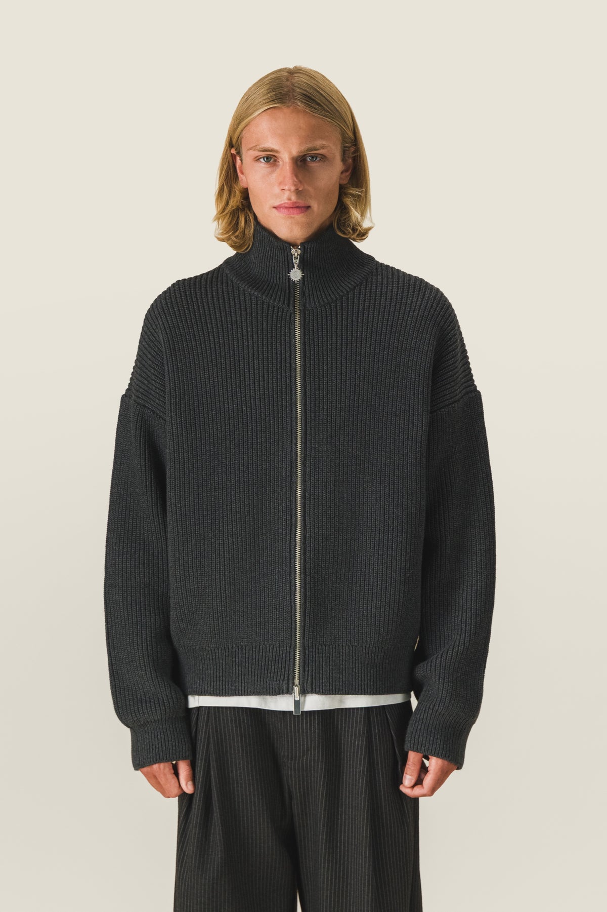 Knitted zip-up cardigan