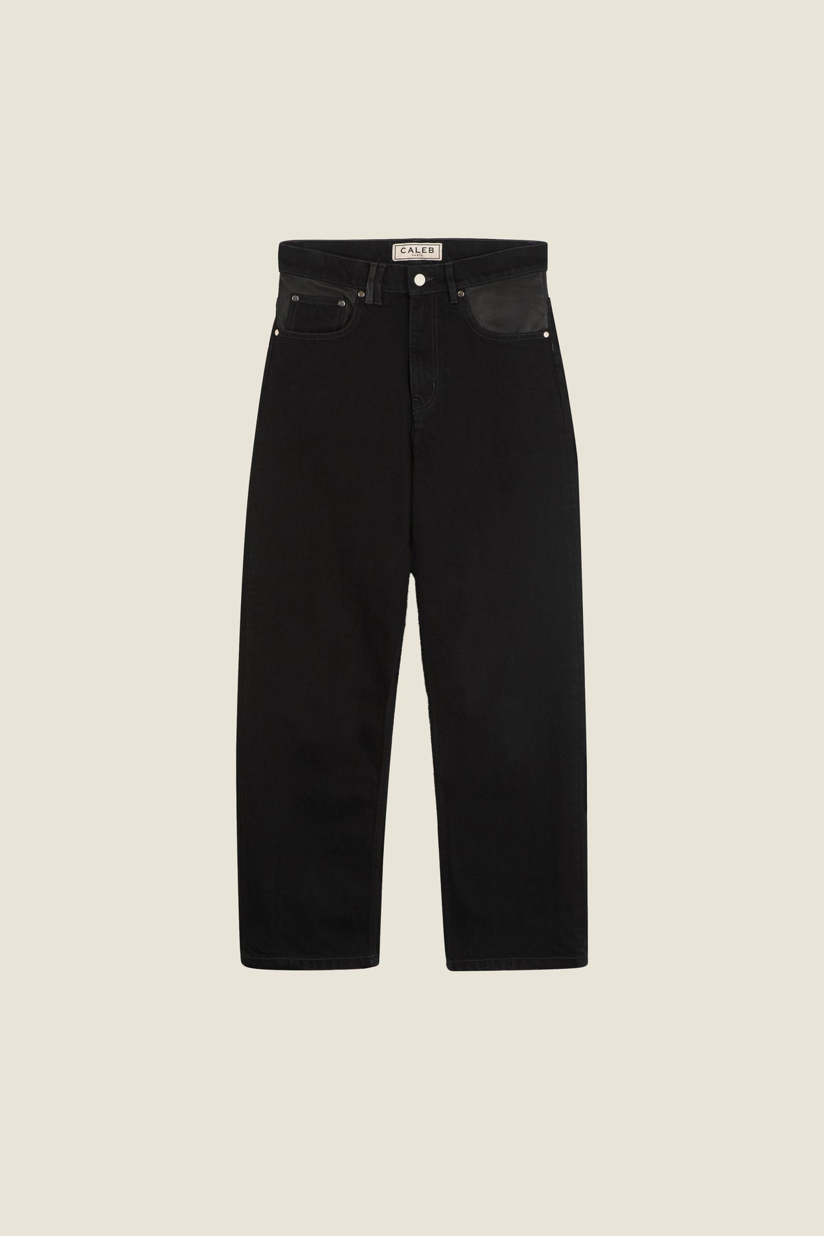 Jean droit cuir & twill noir