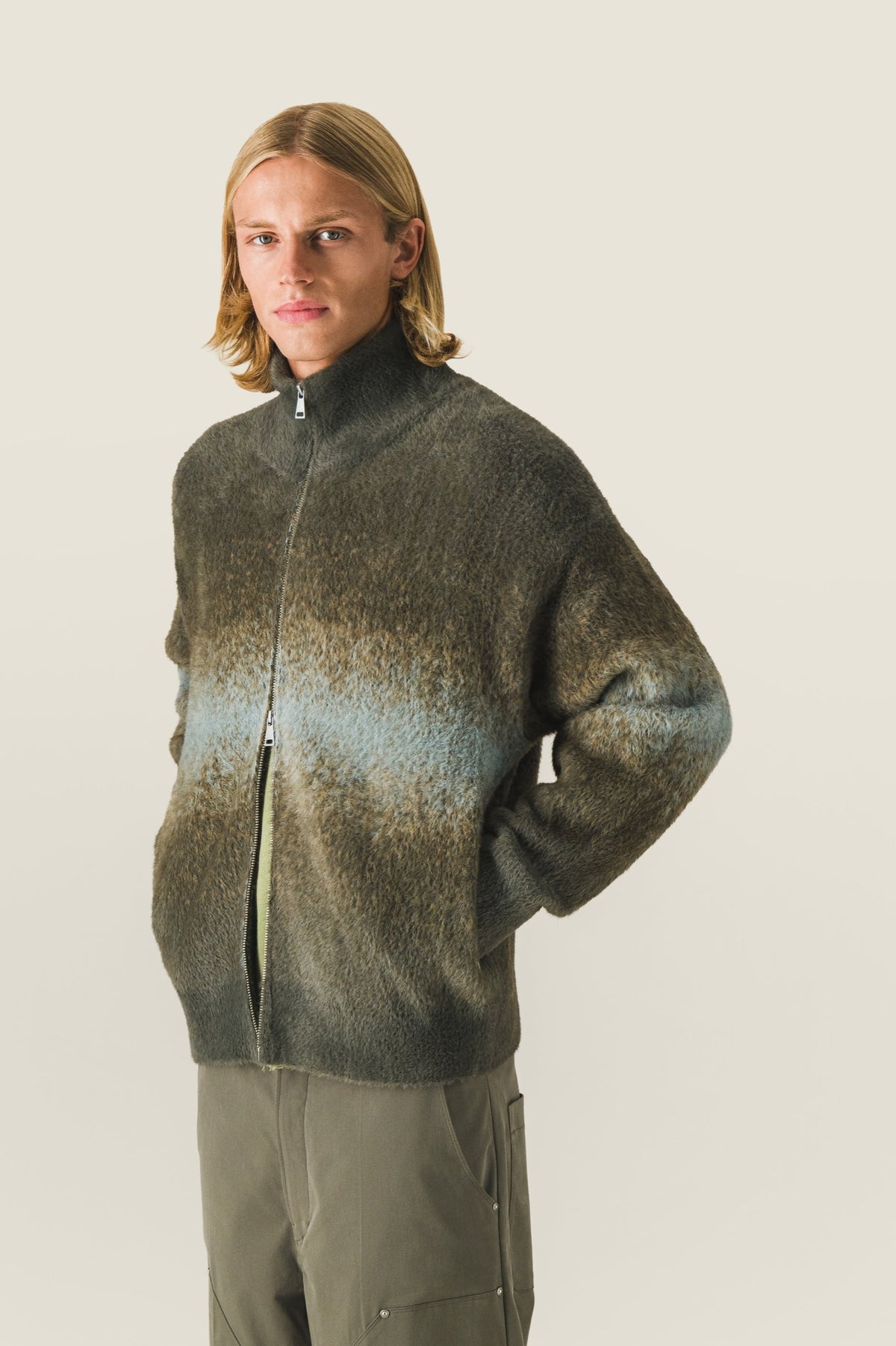 Fluffy zip-up cardigan