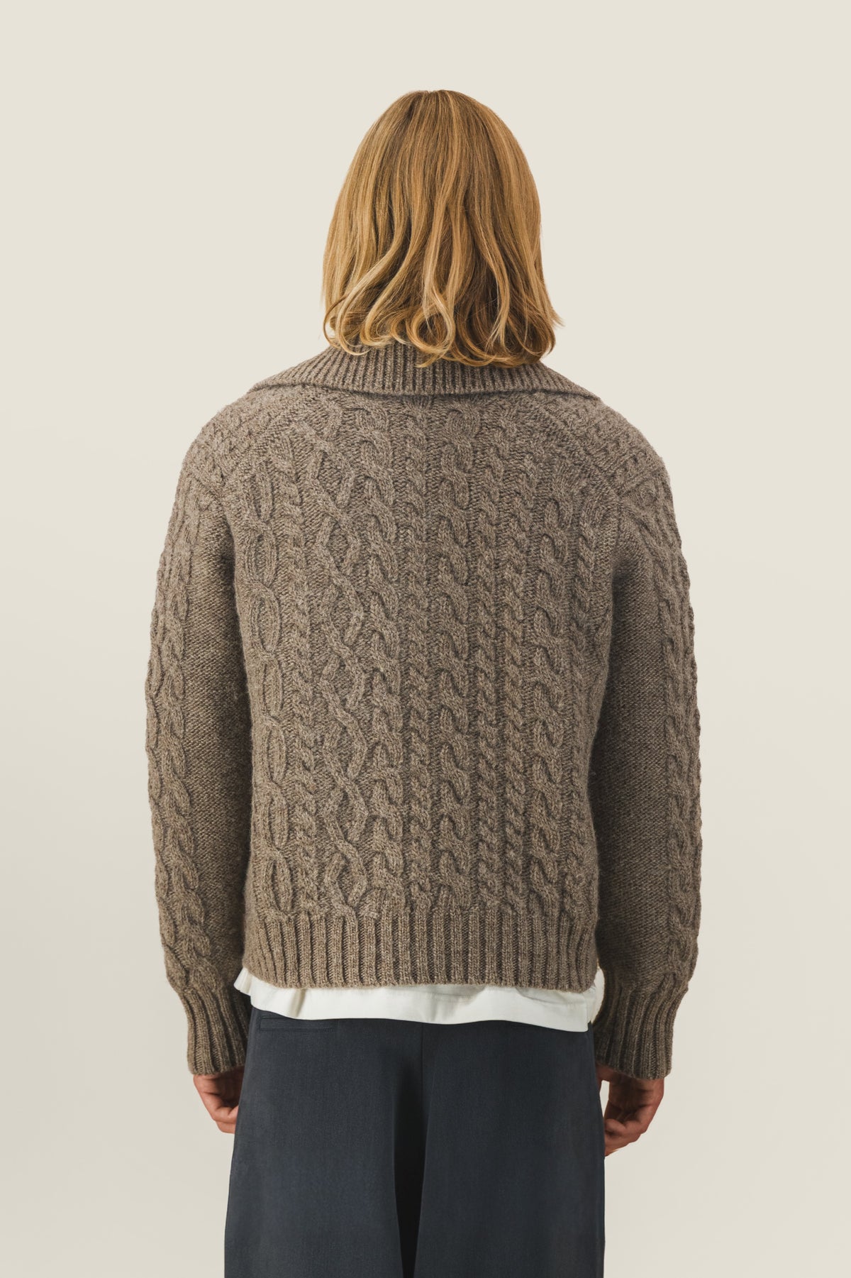 Aran sweater with trucker neck